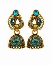 Fancy Peacock Jhumka / Stylish Blue Stone Earrings / Partywear Jhumki