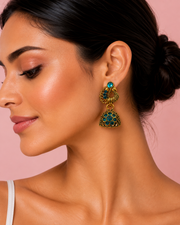 Fancy Peacock Jhumka / Stylish Blue Stone Earrings / Partywear Jhumki