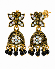 Trendy Butterfly Jhumka - Stylish Partywear Earrings with Black Beads