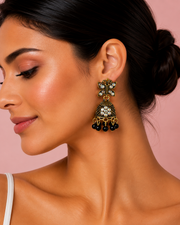 Trendy Butterfly Jhumka - Stylish Partywear Earrings with Black Beads