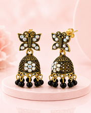Trendy Butterfly Jhumka - Stylish Partywear Earrings with Black Beads