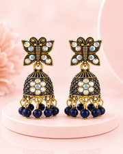 Fancy Butterfly Blue Jhumka / Stylish Traditional Earrings for Women / Trending Partywear Jhumki