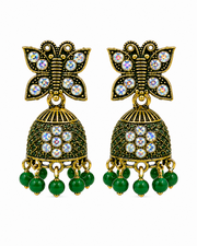 Stylish Antique Butterfly Jhumka - Green Fancy Partywear Earrings