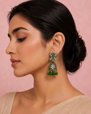Stylish Antique Butterfly Jhumka - Green Fancy Partywear Earrings