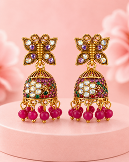 Stylish Butterfly Jhumka / Fancy Partywear Stone Earrings / Trending Indian Jewelry
