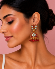 Stylish Red Butterfly Jhumka | Fancy Partywear Earrings | Trendy Red Beads Jhumki