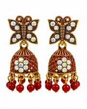 Stylish Red Butterfly Jhumka | Fancy Partywear Earrings | Trendy Red Beads Jhumki