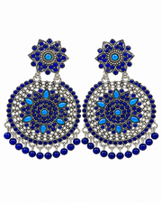 Fancy Blue Oxidized Earrings | Stylish Partywear Chandbali | Trending German Silver Jhumki