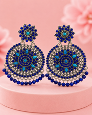 Fancy Blue Oxidized Earrings | Stylish Partywear Chandbali | Trending German Silver Jhumki