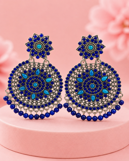 Fancy Blue Oxidized Earrings | Stylish Partywear Chandbali | Trending German Silver Jhumki