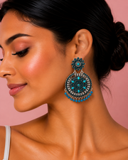 Trending Fancy Blue Stone Oxidized Chandbali / Stylish Partywear Earrings