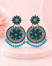 Trending Fancy Blue Stone Oxidized Chandbali / Stylish Partywear Earrings