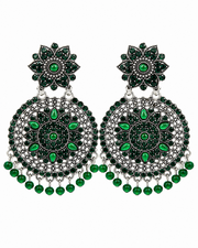 Stylish Green Stone Oxidised Jhumki / Fancy Partywear Chandbali Earrings