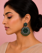 Stylish Green Stone Oxidised Jhumki / Fancy Partywear Chandbali Earrings