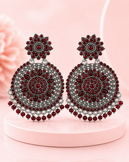 Stylish Maroon Oxidized Chandbali | Fancy Partywear Earrings | Trending Ethnic Dangler