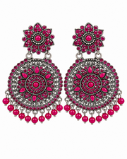 Stylish Pink Stone Oxidised Chandbali | Fancy Partywear Earrings | Trending Rani Pink Jhumka