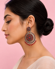 Trending Red Stone Oxidized Fancy Chandbali / Stylish Partywear Earrings
