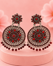 Trending Red Stone Oxidized Fancy Chandbali / Stylish Partywear Earrings