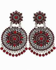 Trending Red Stone Oxidized Fancy Chandbali / Stylish Partywear Earrings