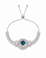 Fancy Adjustable American Diamond Blue Stone Bracelet / Free Size Stylish Silver Plated Kada for Girls and Women