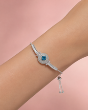 Fancy Adjustable American Diamond Blue Stone Bracelet / Free Size Stylish Silver Plated Kada for Girls and Women