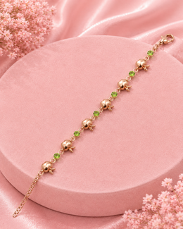 ancy Rose Gold Pomegranate Bracelet | Trendy Green Stone Adjustable Hand Chain | Stylish Partywear Girls Bracelet (Free Size)