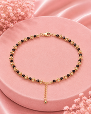 Stylish Gold-Plated Fancy Black Bead Bracelet / Adjustable Everyday Wear Hand Chain For Women & Girls