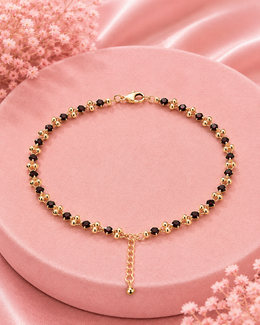 Stylish Gold-Plated Fancy Black Bead Bracelet / Adjustable Everyday Wear Hand Chain For Women & Girls
