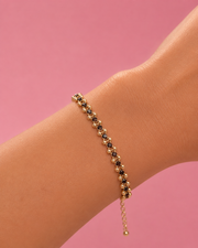 Stylish Gold-Plated Fancy Black Bead Bracelet / Adjustable Everyday Wear Hand Chain For Women & Girls
