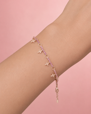 Stylish Rose Gold Pink Crystal Cross Charm Bracelet / Fancy Partywear Hand Chain For Girls and Women
