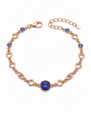 Stylish Partywear Rose Gold Blue Crystal Dil/Heart Bracelet For Women (Adjustable, Free Size)