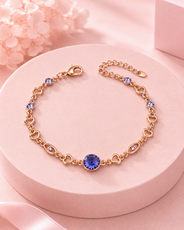 Stylish Partywear Rose Gold Blue Crystal Dil/Heart Bracelet For Women (Adjustable, Free Size)