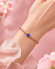 Stylish Partywear Rose Gold Blue Crystal Dil/Heart Bracelet For Women (Adjustable, Free Size)