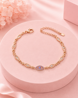 Stylish Rose Gold Evil Eye Bracelet / Fancy Adjustable Nazar Protection Hand Chain For Women and Girls / Partywear Artificial Jewelry