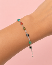 Stylish Multi Color Stone Bracelet For Women | Fancy Adjustable Silver Plating Artificial Hand Chain Girls Partywear
