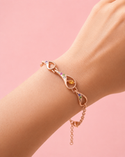 Fancy Trendy Multi-Color Stone Adjustable Free-Size Bracelet for Women / Stylish Partywear Rose Gold Daily Use Hand Chain