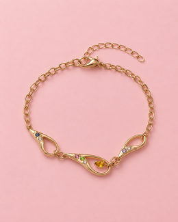 Fancy Trendy Multi-Color Stone Adjustable Free-Size Bracelet for Women / Stylish Partywear Rose Gold Daily Use Hand Chain