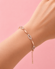 Fancy Rose Gold Adjustable American Diamond Bracelet Hand Chain for Women / Stylish Girls Partywear Jewellery