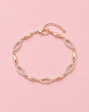 Fancy Rose Gold Adjustable American Diamond Bracelet Hand Chain for Women / Stylish Girls Partywear Jewellery