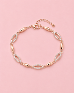 Fancy Rose Gold Adjustable American Diamond Bracelet Hand Chain for Women / Stylish Girls Partywear Jewellery