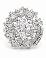 Stylish Fancy AD Cocktail Ring | Adjustable Silver Plated Partywear Anguthi