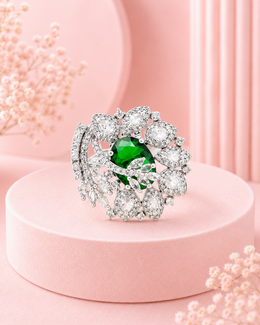 Fancy Green Emerald Stylish Adjustable Cocktail Ring / Partywear American Diamond Ring