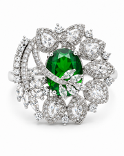 Fancy Green Emerald Stylish Adjustable Cocktail Ring / Partywear American Diamond Ring