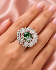 Fancy Green Emerald Stylish Adjustable Cocktail Ring / Partywear American Diamond Ring
