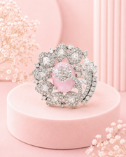 Fancy Pink Floral American Diamond Adjustable Ring / Stylish Partywear Ring for Women