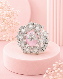Fancy Pink Floral American Diamond Adjustable Ring / Stylish Partywear Ring for Women