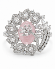 Fancy Pink Floral American Diamond Adjustable Ring / Stylish Partywear Ring for Women