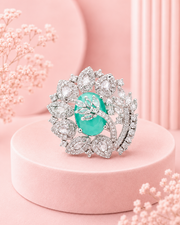 Stylish Mint Green Partywear Ring / Fancy Adjustable AD Cocktail Ring