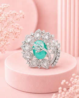 Stylish Mint Green Partywear Ring / Fancy Adjustable AD Cocktail Ring