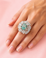 Stylish Mint Green Partywear Ring / Fancy Adjustable AD Cocktail Ring
